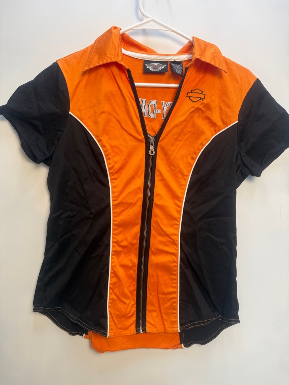 Harley-Davidson Women's Small  Orange and Black Zip Front Riding Top